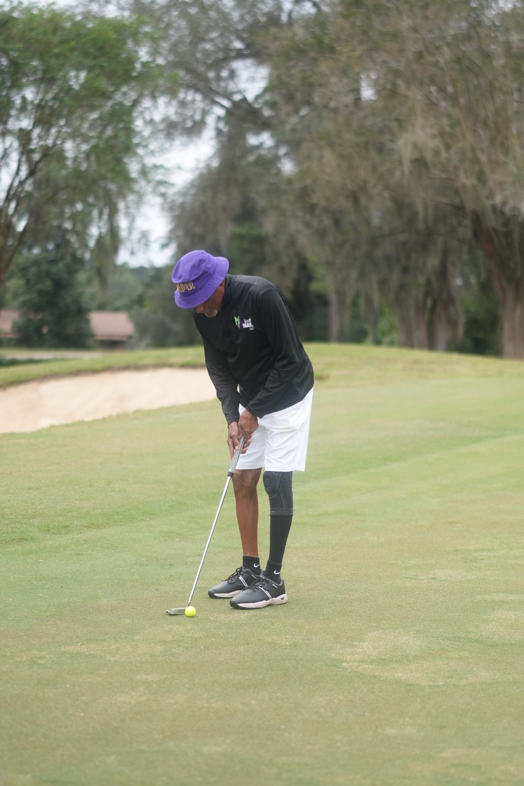 Golfer lining up a shot